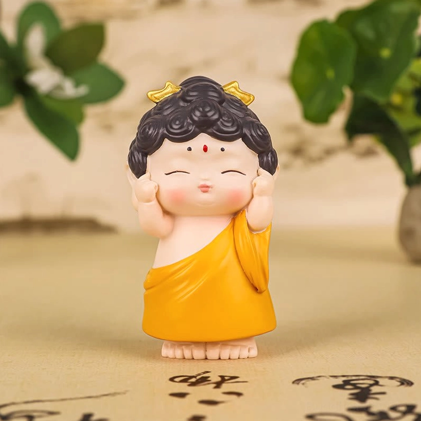 Standing Buddha resin figurine demonstrating active compassion and upward spiritual journey