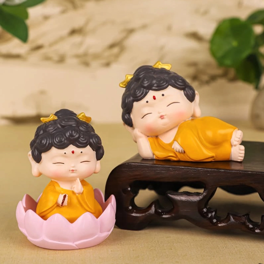 Standing Buddha resin statue in upright compassionate pose showing active spiritual strength