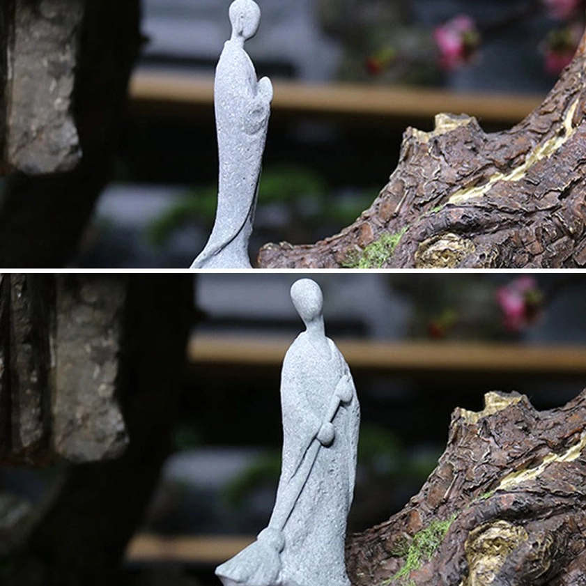 Standing Buddha Statue Prayer Pose Matte Grey Sandstone Spiritual Ornament