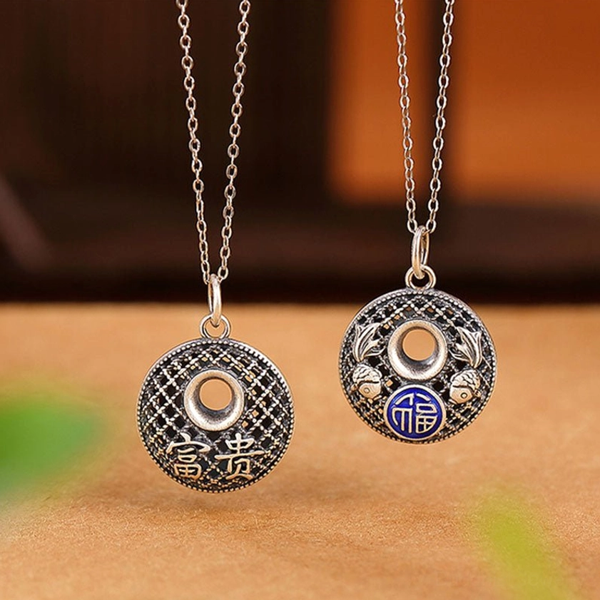 999 sterling silver buddhist necklace koi fish fu character pendant with chain specification details