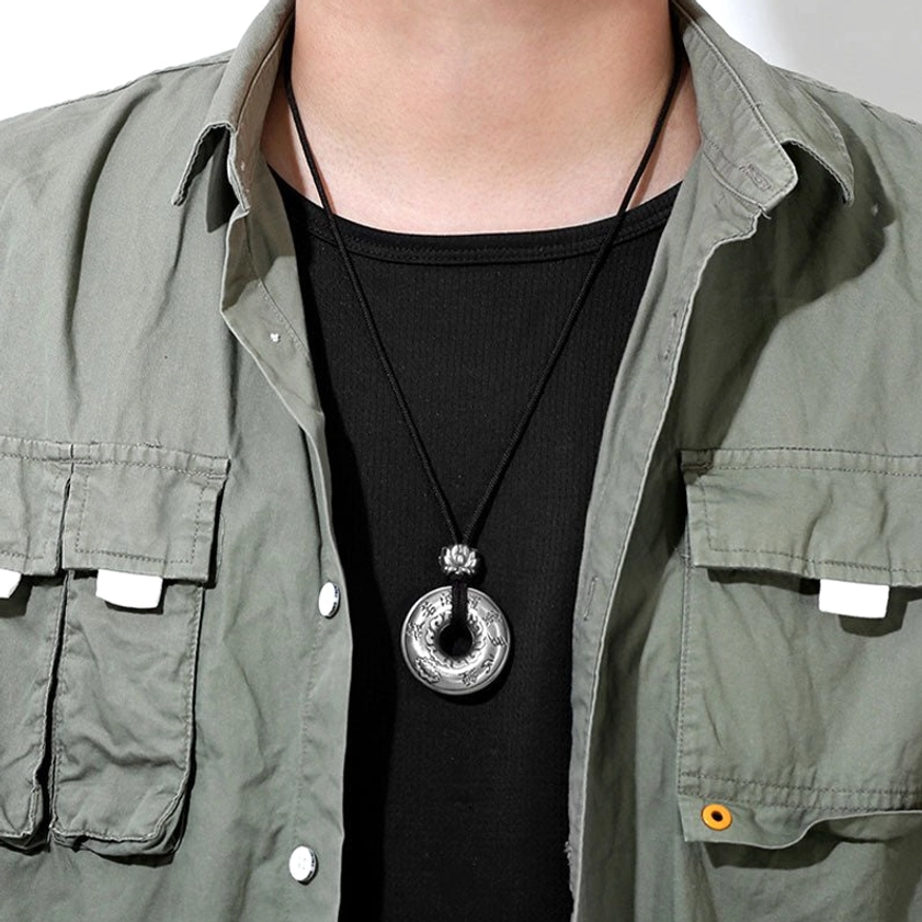 Sterling Silver Heart Sutra Buddhist Peace Buckle Necklace Worn on Body - Daily Casual Style