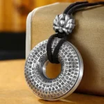 999 Sterling Silver Heart Sutra Peace Buckle Necklace Pendant - Buddhist Protection Pendant Front View