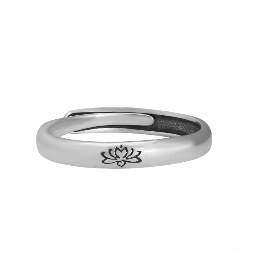 925 Sterling Silver Lotus Flower Ring - Front Flat Lay View Clear Engraving