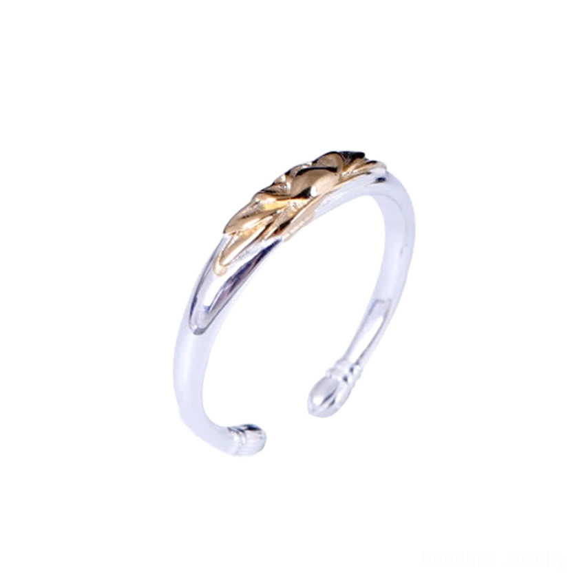 925 sterling silver lotus flower Buddhist ring adjustable sizing guide and product photography lifestyle