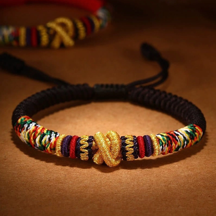 Handcrafted Buddhist regular style string bracelet with King Kong Knot in sterling silver and rope