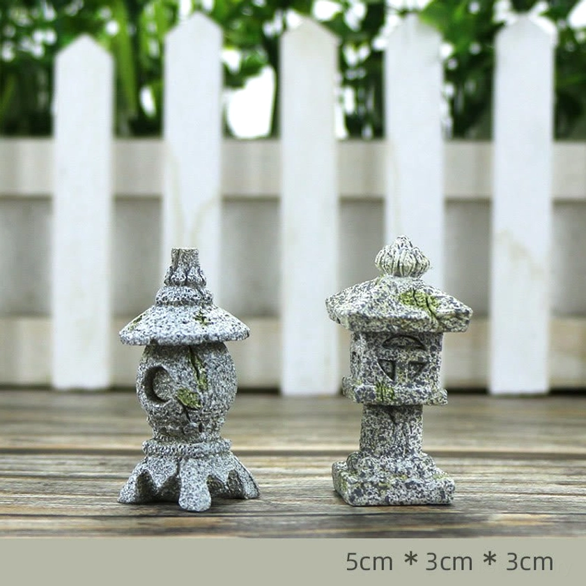 Pair of small stone pagoda lanterns, complementary Buddhist decor accessories for Buddha statue sets