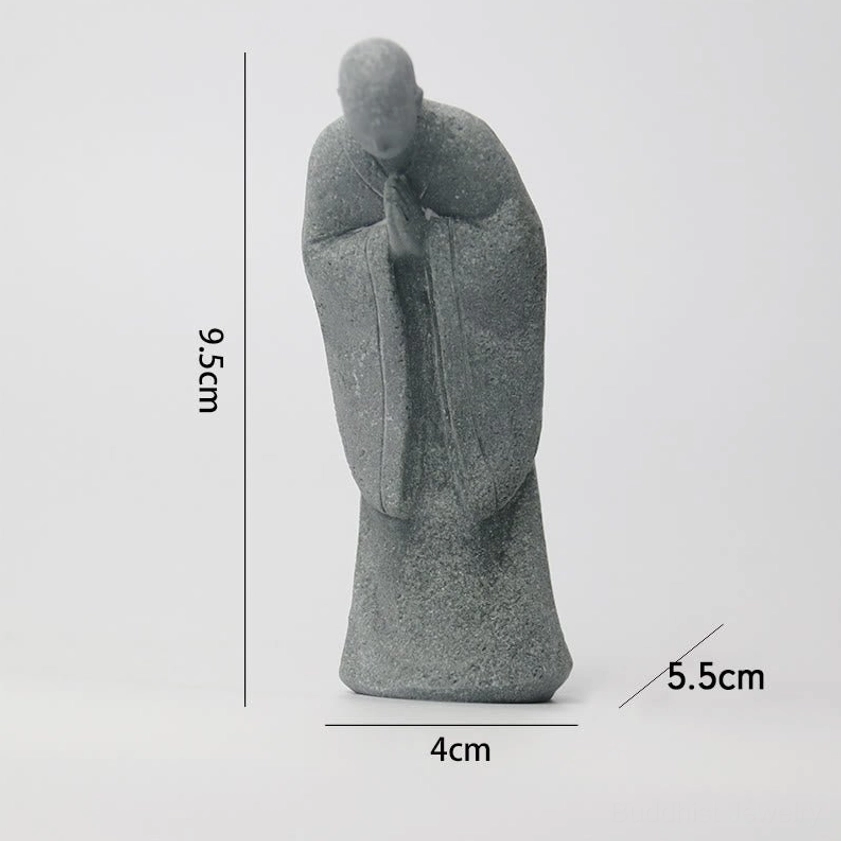 Sweeping Monk Buddha Statue 10.3cm Natural Sandstone Handmade Spiritual Art