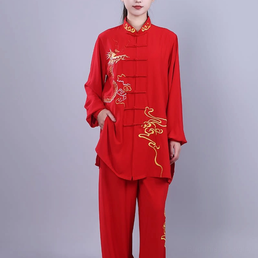Tai chi uniform set pants with side pockets and elastic cuffs detail