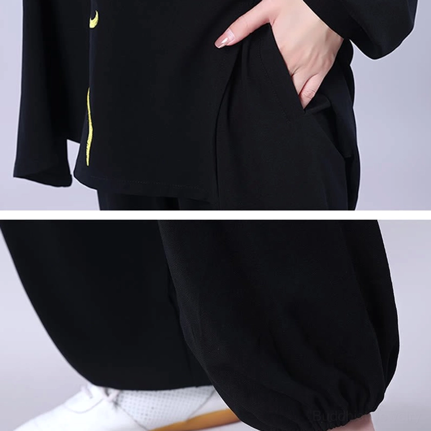 Functional side pocket on tai chi practice pants macro view