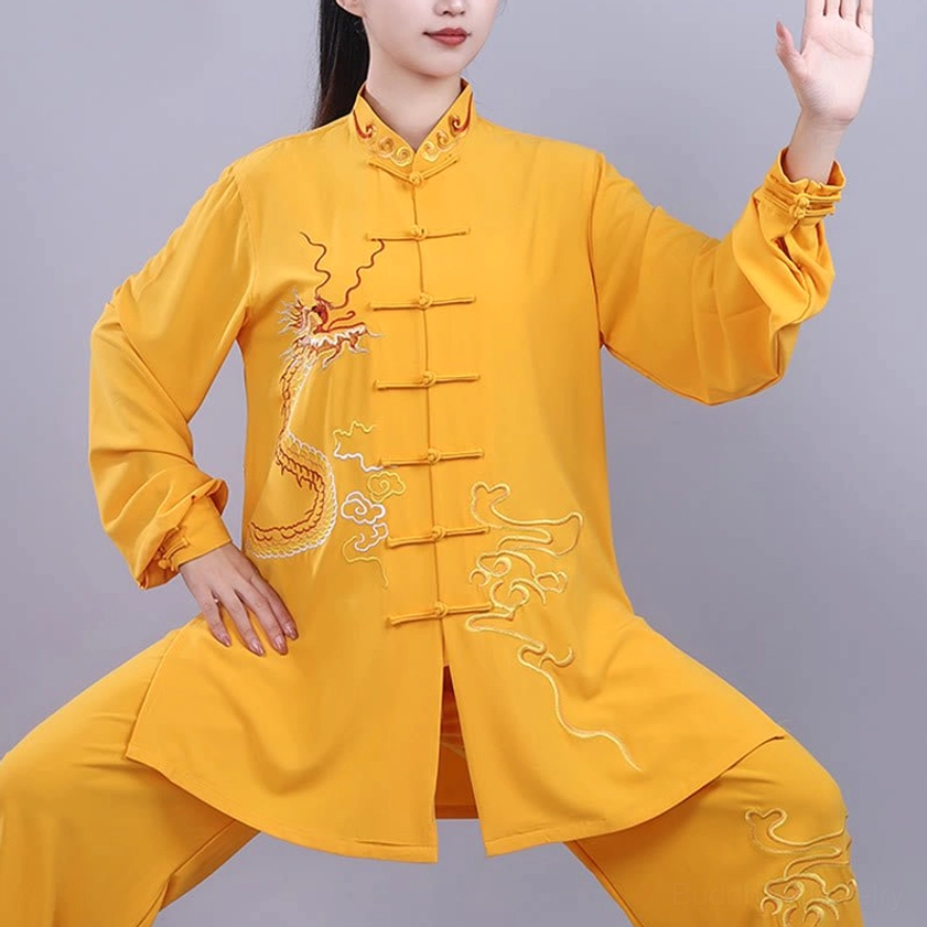Tai chi qigong meditation uniform embroidered dragon and cloud design
