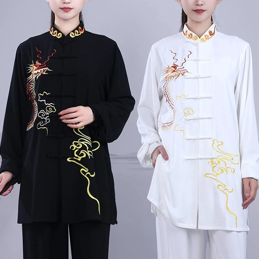 Tai chi practice set with embroidered design close-up detail view