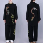 Dragon embroidered tai chi meditation uniform set front and back view