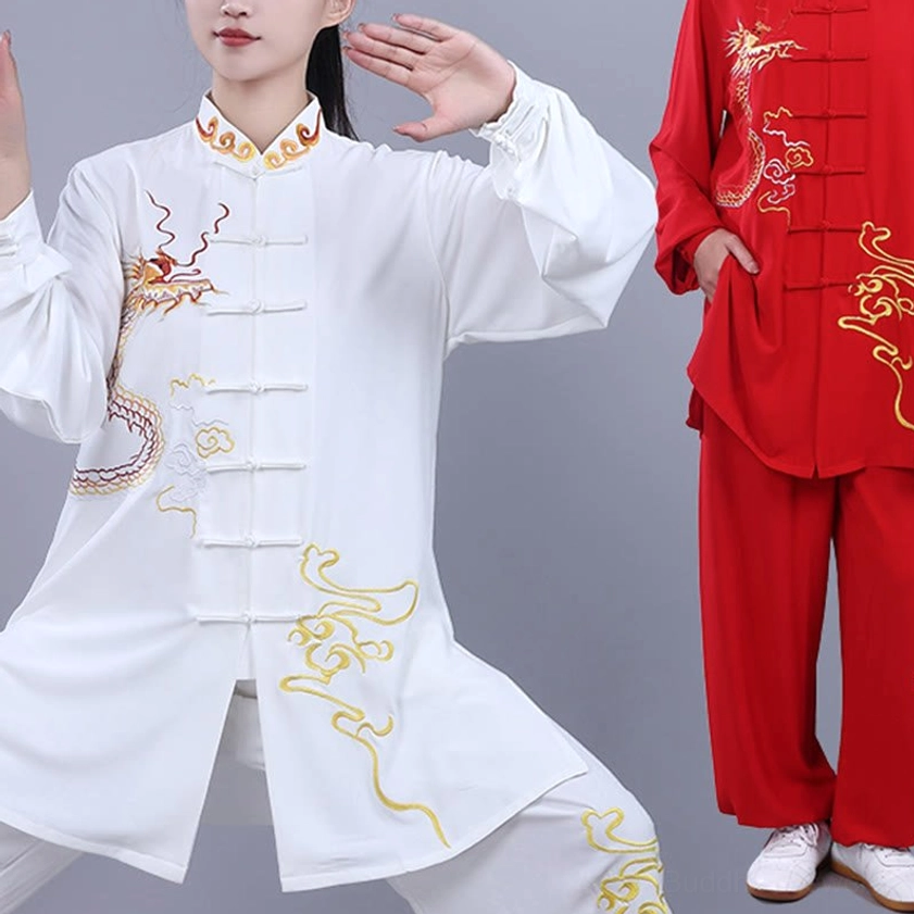 Dragon embroidered tai chi uniform fabric texture and detail