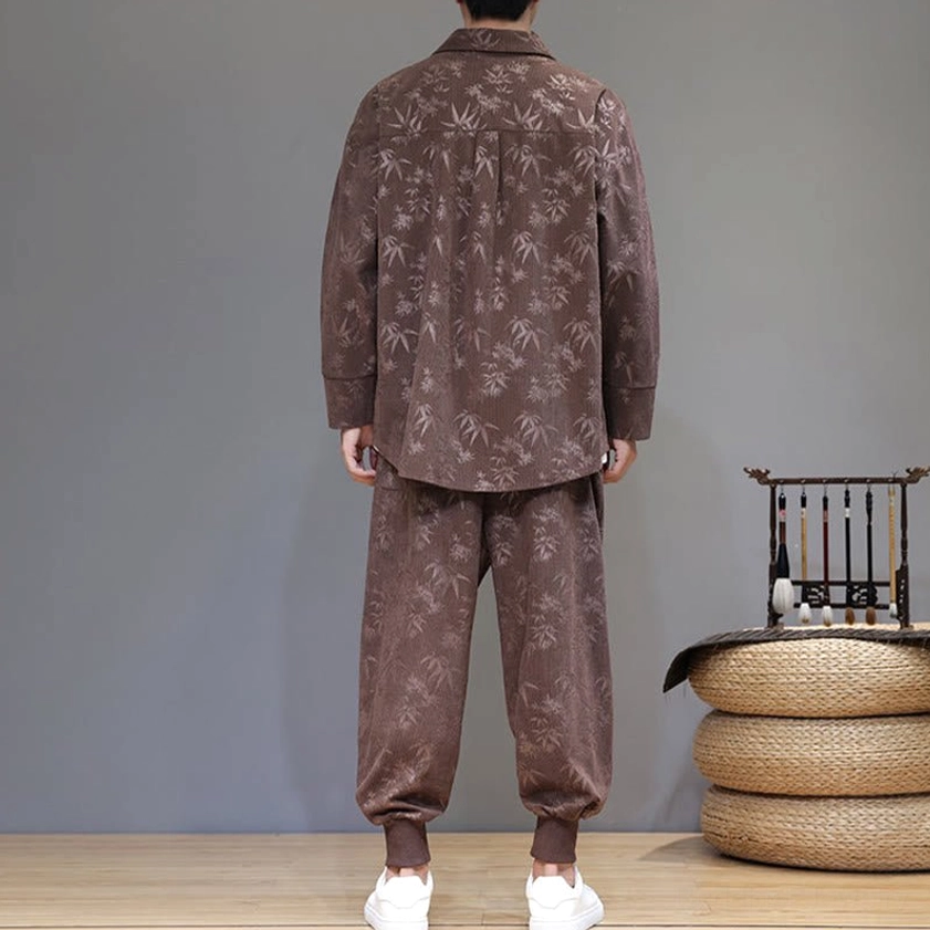 Tang suit color swatch showing army green bamboo corduroy fabric