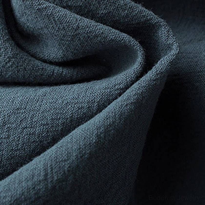 Tang suit cotton-polyester blend fabric texture close-up showing wrinkled natural fiber finish