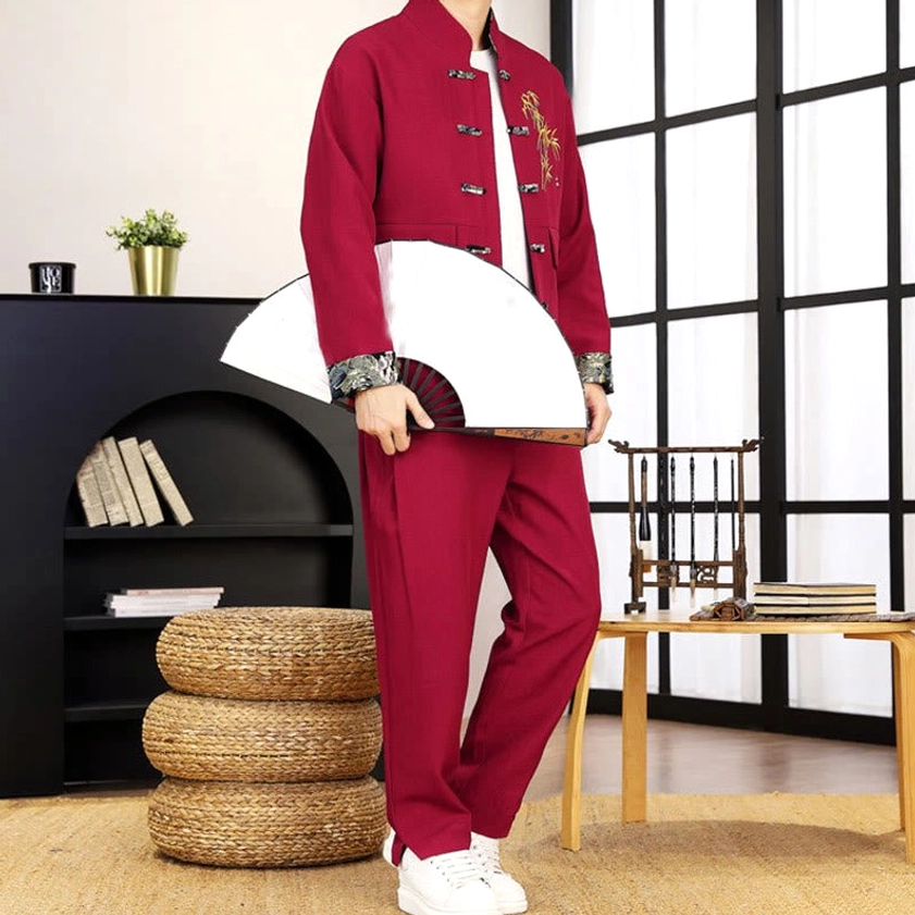 Traditional Tang suit two-piece men's set - material quality and construction details