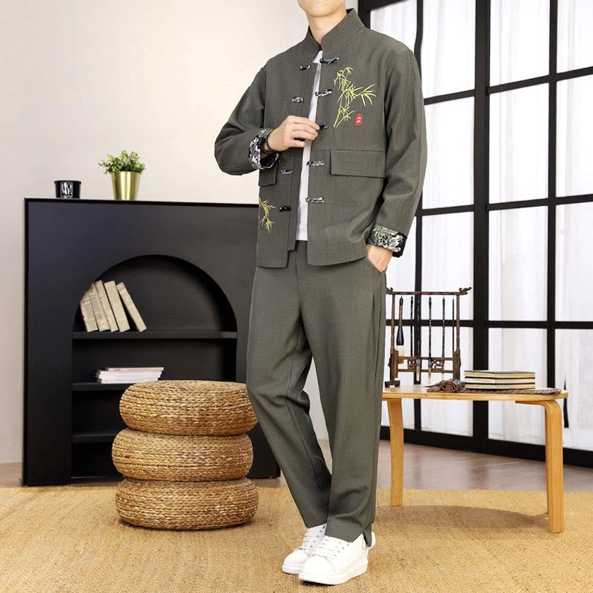 Tang suit men's outfit complete set - front standing pose showing full design elements