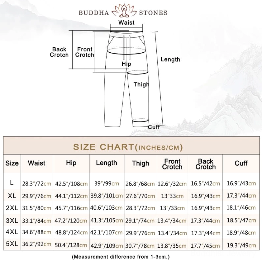 Tang Suit Pants Size Guide - Waist, Hip, Thigh and Length Measurements Chart