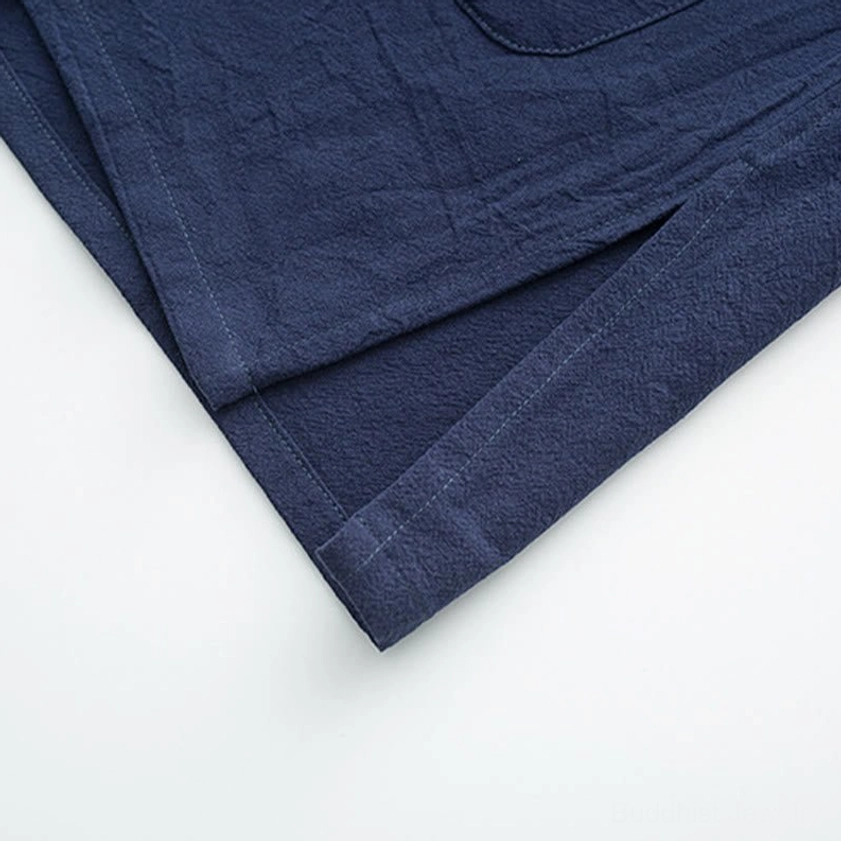 Front view of Tang suit shirt showing authentic frog button closure and elegant mandarin stand collar design