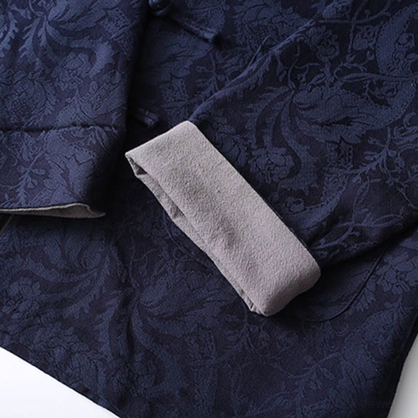 Tang suit jacket sleeve cuff with grey contrast turn-up and jacquard vine weave pattern
