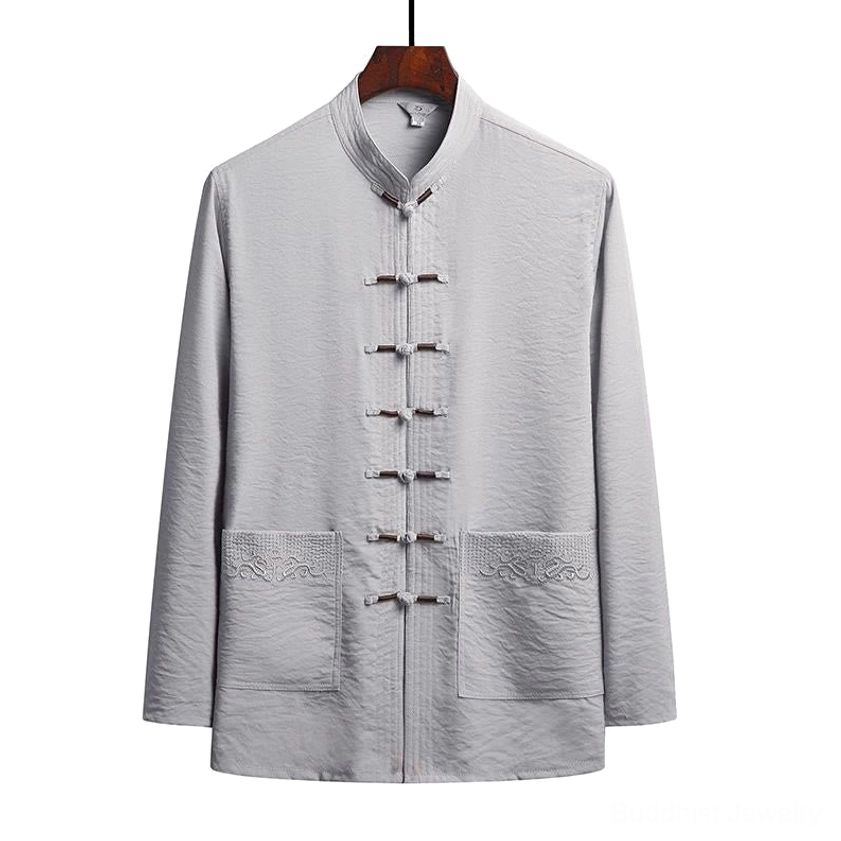 Tang suit full set display showing shirt and pants coordination - traditional Chinese two-piece ensemble
