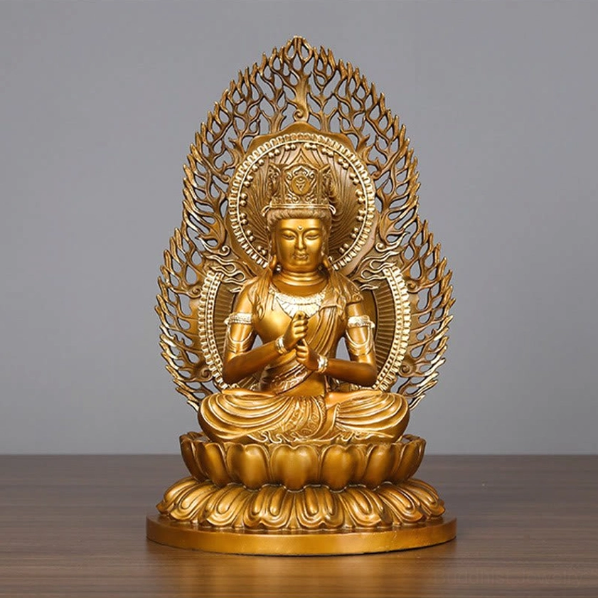 Front-facing Tathagata Buddha statue displaying serene enlightenment expression and complete sculptural form