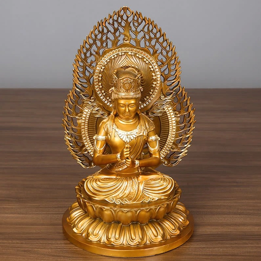 Tathagata Buddha figurine artistic perspective showcasing handcrafted copper details and spiritual craftsmanship