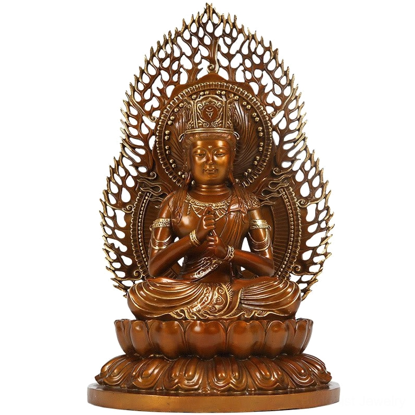 Detailed perspective of Tathagata Buddha figurine showcasing premium copper material and spiritual craftsmanship quality