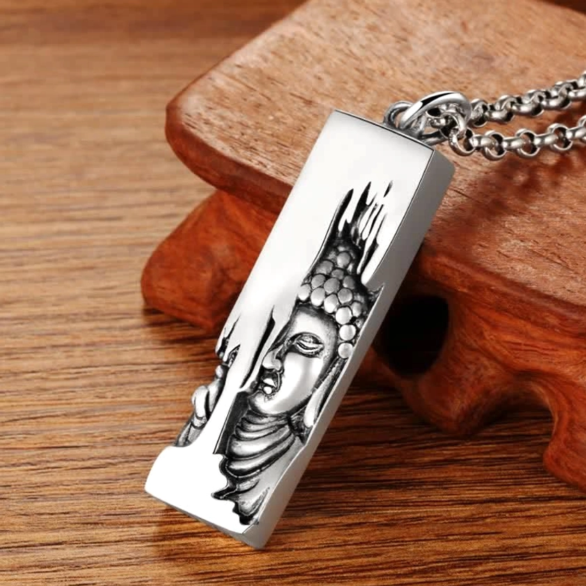 Tathagata Buddha protection pendant - spiritual necklace showing handcrafted Buddha face with serene expression