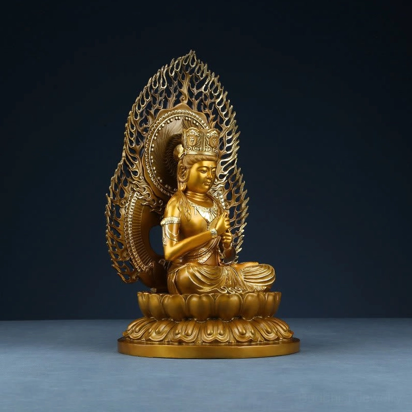 Side profile of Tathagata Buddha meditation statue showing elegant proportions and spiritual presence