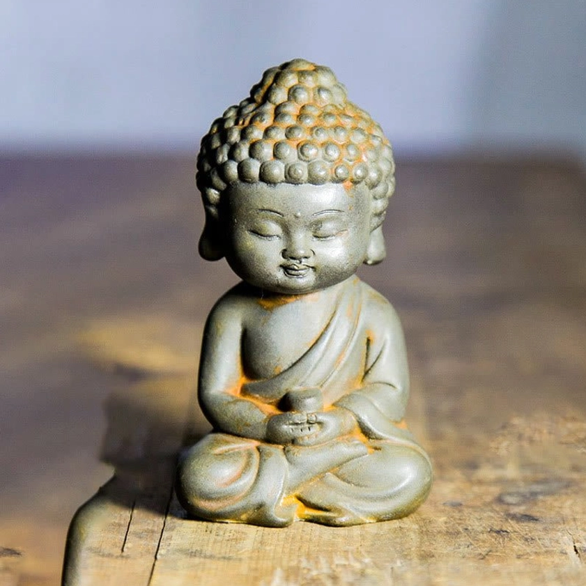 Tathagata Buddha handmade resin statue rust finish frontal view meditation