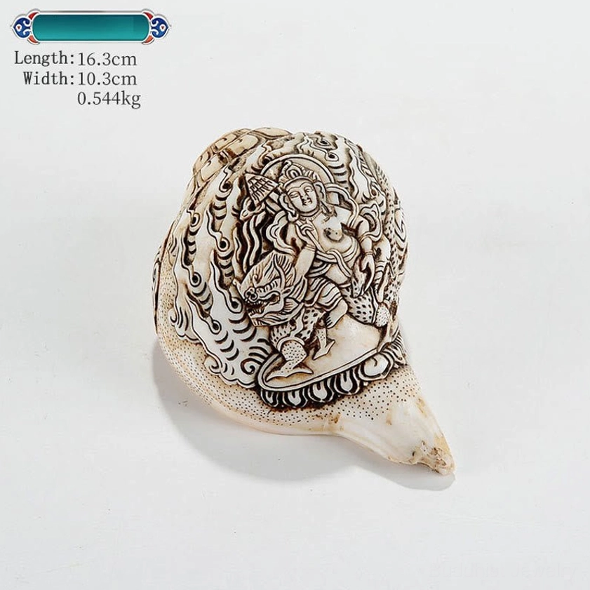 Thousand-Armed Avalokitesvara Engraved Buddhist Conch Shell Sculpture with Sacred Imagery