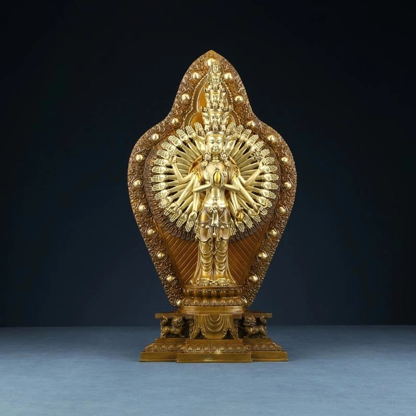 Thousand-armed Avalokitesvara statue for meditation altar showing peaceful spiritual ambiance and home décor appeal