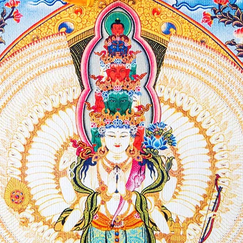 Hand-painted thousand-armed Avalokitesvara thangka for home altar Buddhist spiritual sanctuary decoration