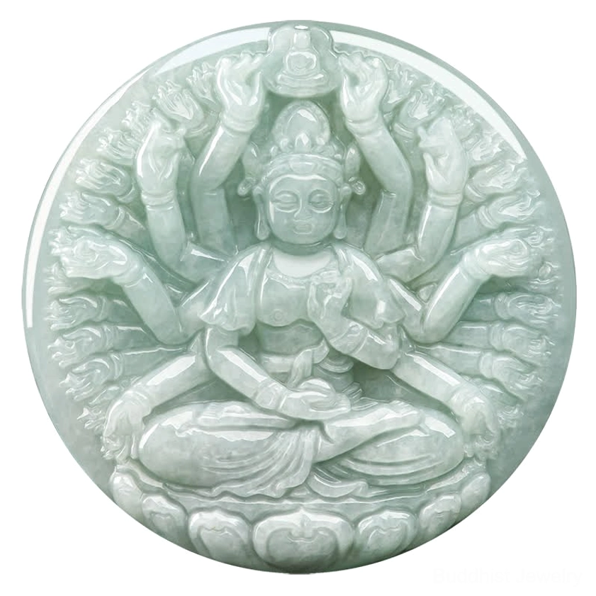 Thousand-hand Avalokitesvara jade pendant natural stone carving Buddhist sacred art handmade meditation jewelry