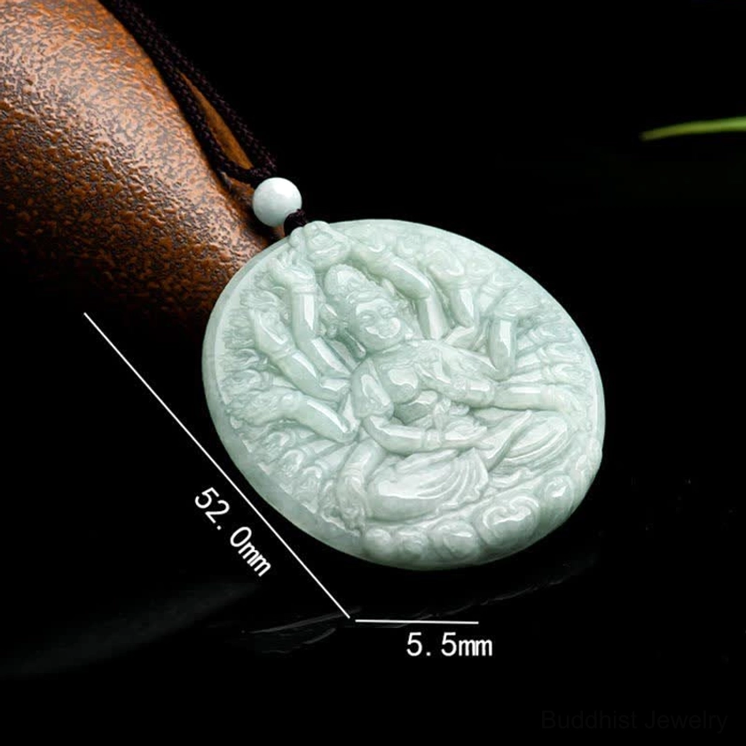 Thousand-hand Guan Yin jade pendant Buddhist bodhisattva compassion talisman spiritual protection charm in natural jade stone