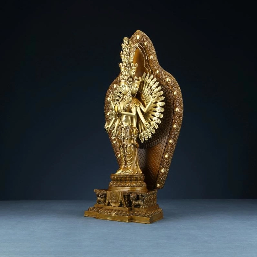 Thousand-hand Guan Yin statue showcasing intricate handcrafted artistry and authentic Buddhist cultural heritage