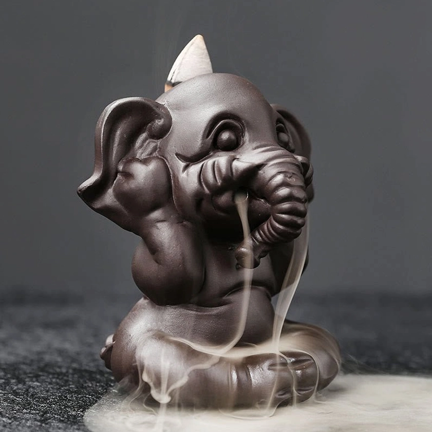 Three-piece elephant incense burner set grouped display showing complete collection packaging and presentation