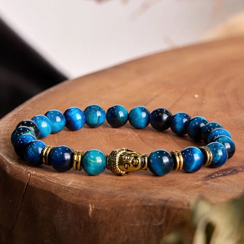 Tiger Eye Buddha Bracelet Beads Detail – Polished Natural Stone Texture