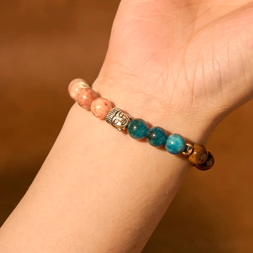 Tiger eye and mixed gemstone Buddha bracelet for courage clarity and personal empowerment