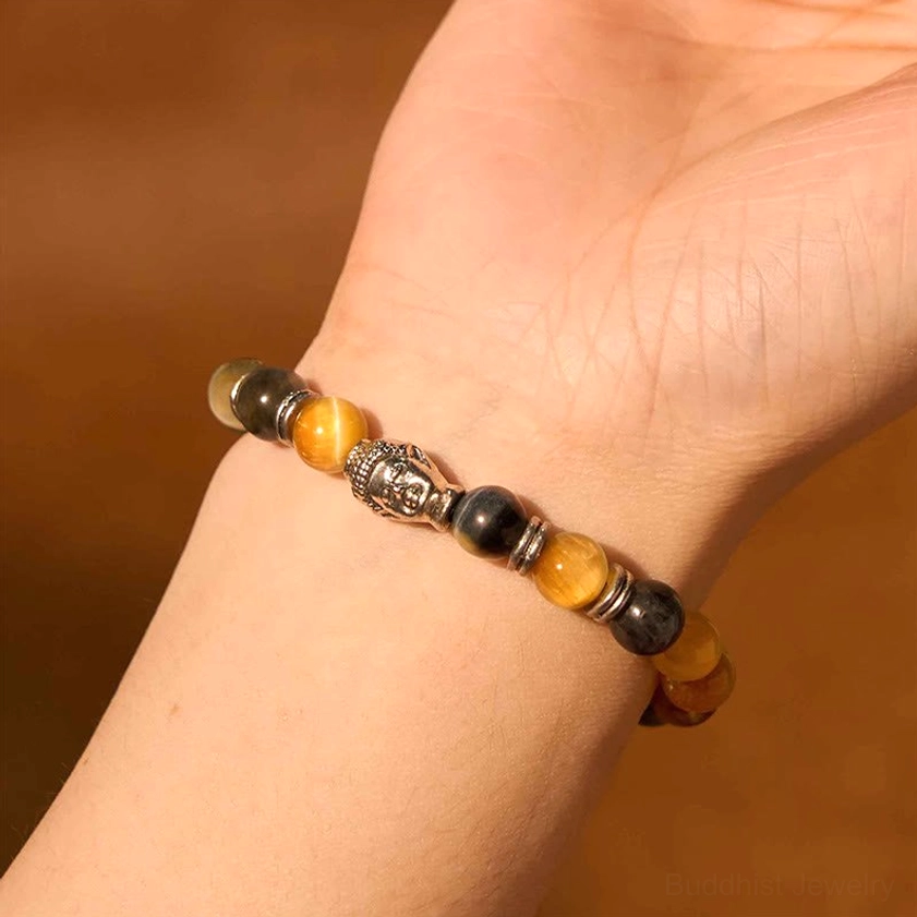 Tiger Eye Buddha Bracelet Artistic Lifestyle Shot – Mindfulness Accessory