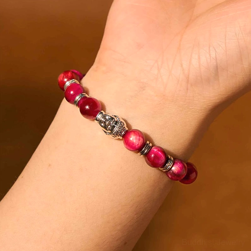Tiger eye Buddha bracelet material composition - natural stone and titanium steel