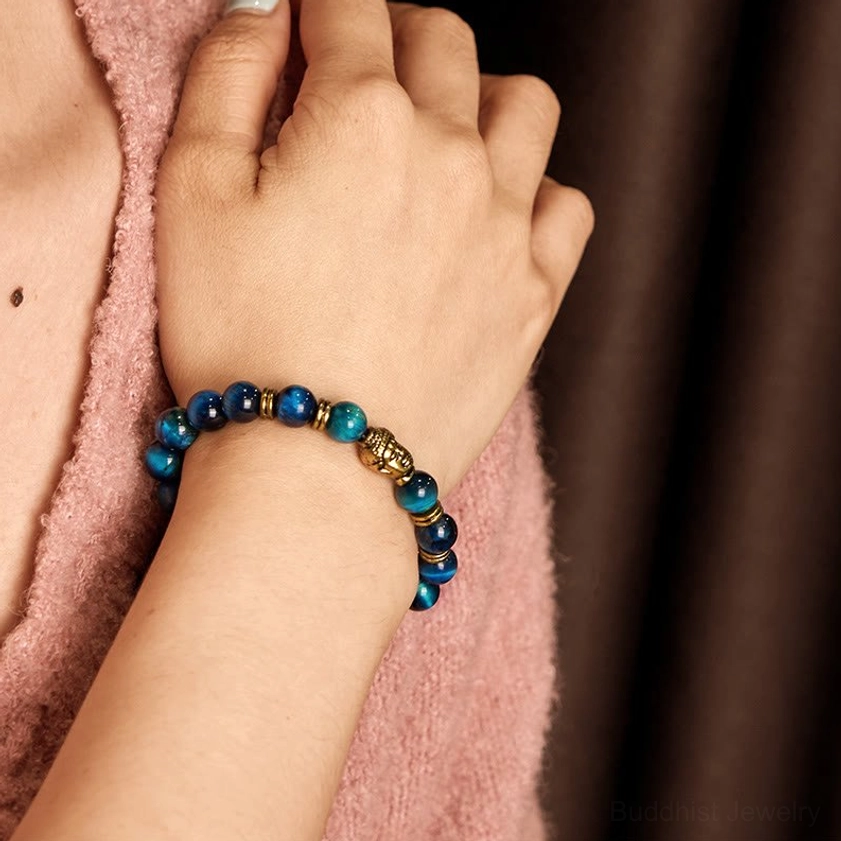 Tiger Eye Buddha Bracelet Worn on Back of Hand – Comfort Fit Demonstration