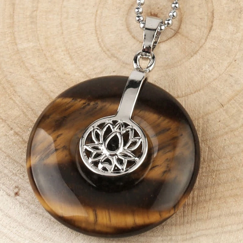Tiger eye lotus crystal pendant - personal empowerment and protection gemstone charm
