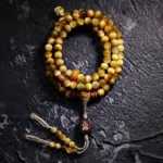 Tiger Eye 108 Mala Beads Bracelet with Copper Vajra - 6mm Beads without Dorje, overhead view showing full sacred strand