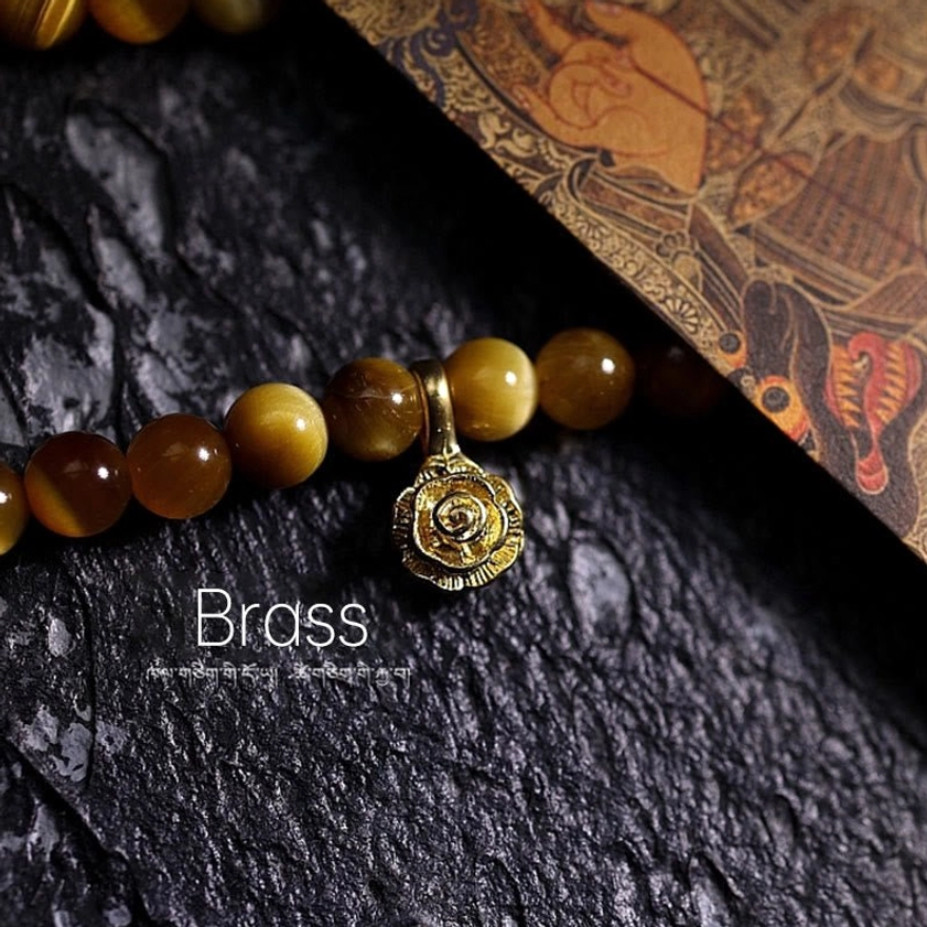 Tiger Eye Mala Beads Bracelet - premium natural gemstone with Vajra charm for meditation and protection
