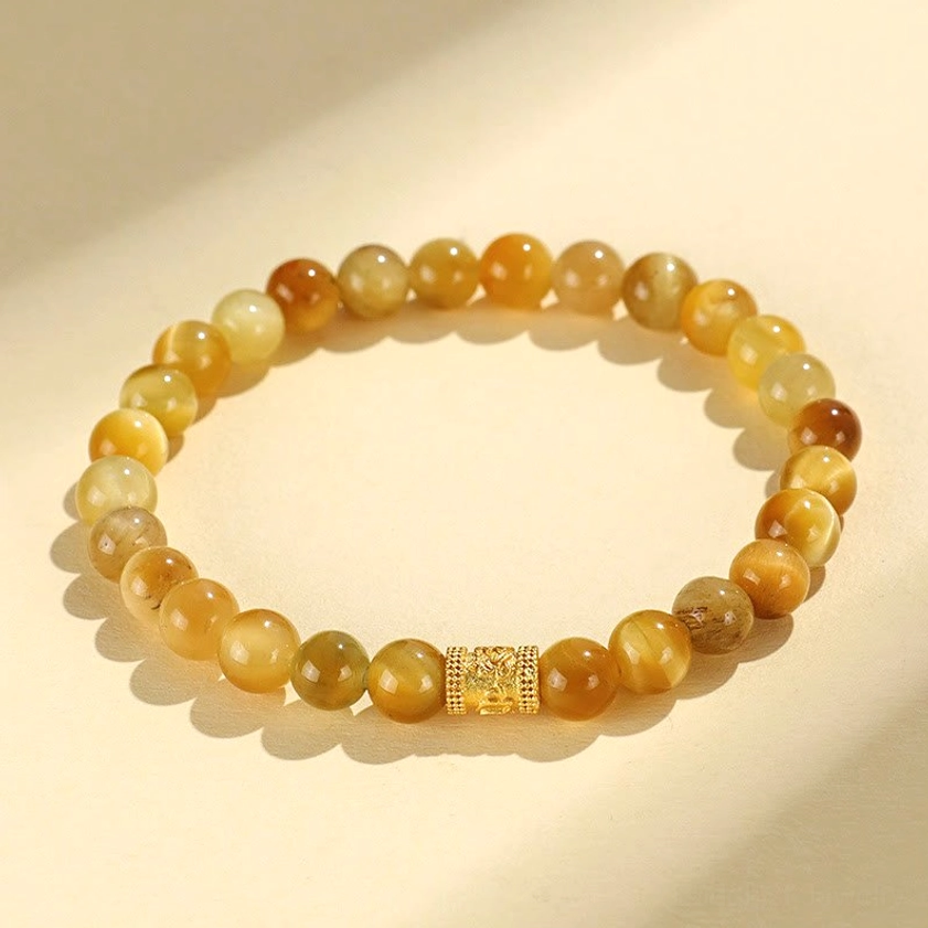 Tiger eye om mani padme hum mantra buddhist bracelet with sacred symbol charm