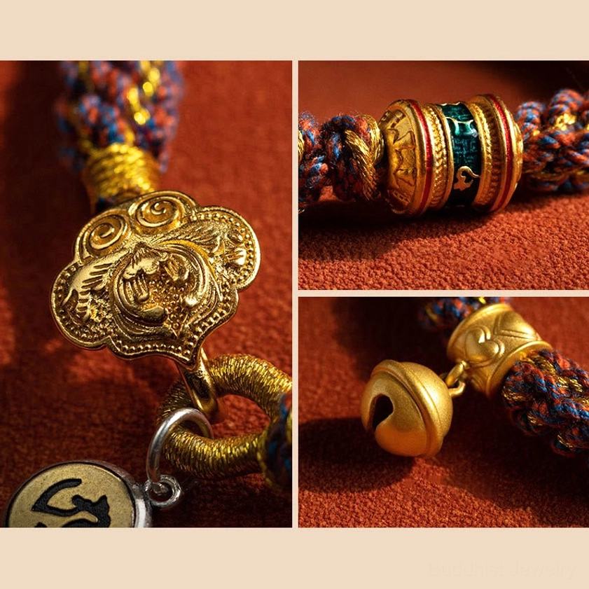 Tiger zodiac guardian Buddha bracelet with protective sterling silver charm and meditation bell