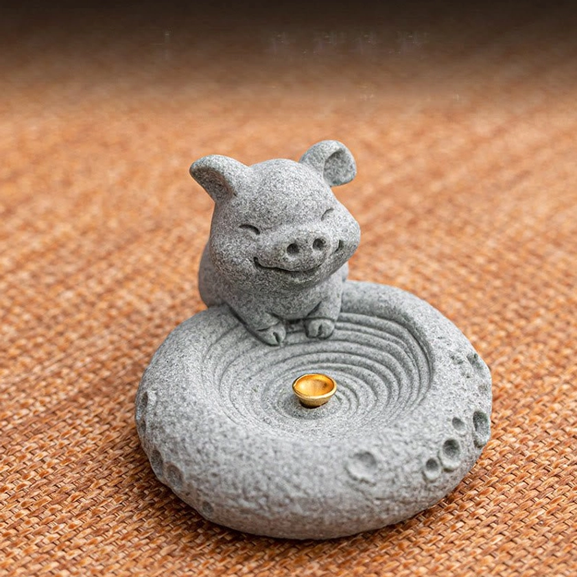 Tiger zodiac incense burner front overhead angle detail