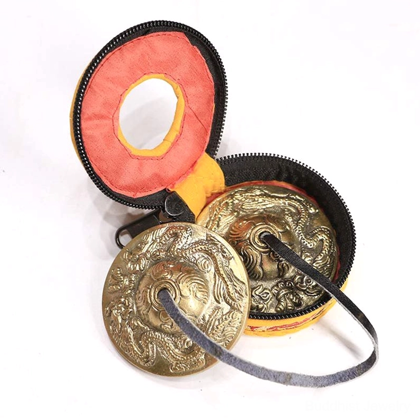Tingsha bells with dragon symbol design for protection and prosperity - Buddhist sound healing